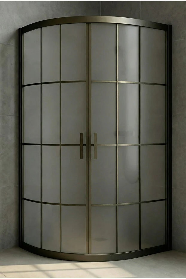 Duşakabin Oval Siyah Çizgi Buzlu 5mm Yükseklik 190 Cm